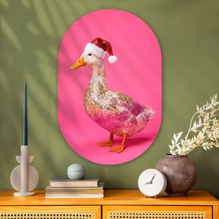 Muurovaal - Glas - Vogel - Kerst - Roze — 2