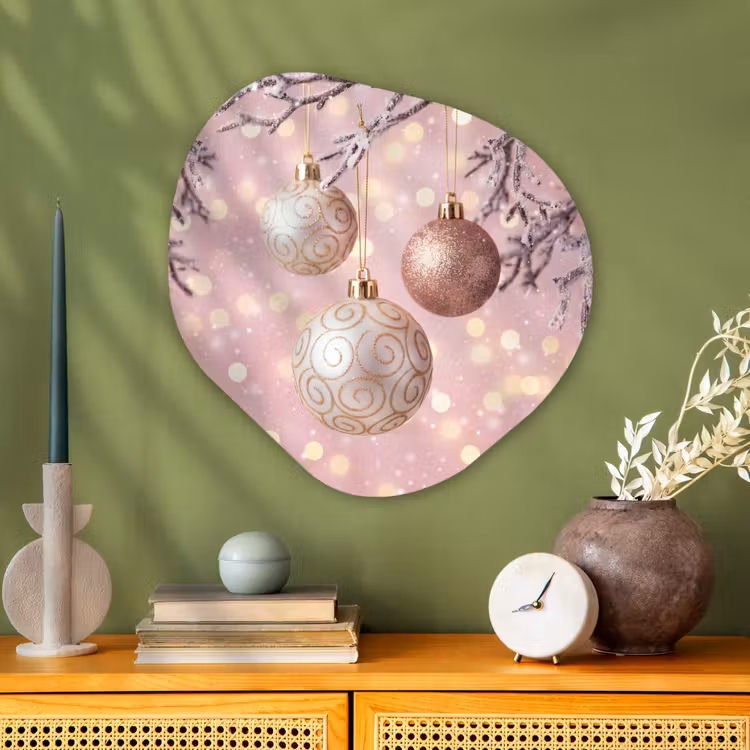 Organisch schilderij - Glas - Kerstbal - Roze - Winter — 2