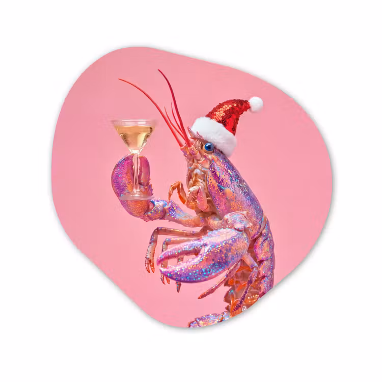 Organisch schilderij - Glas - Kreeft - Kerst - Roze — 1