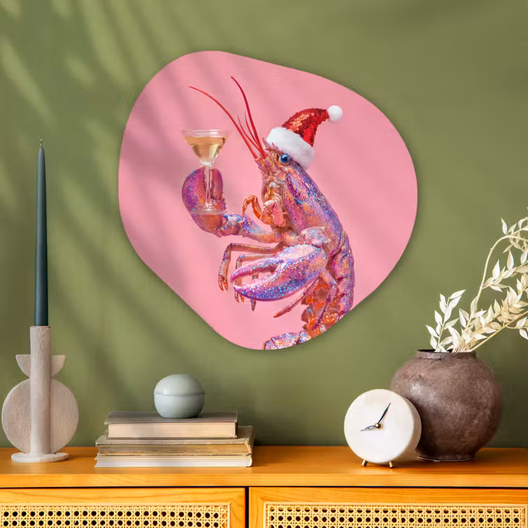 Organisch schilderij - Glas - Kreeft - Kerst - Roze — 2