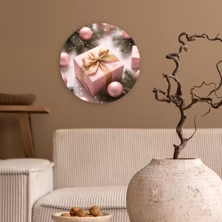 Wandcirkel - Glas - Cadeau - Kerst - Roze — 2