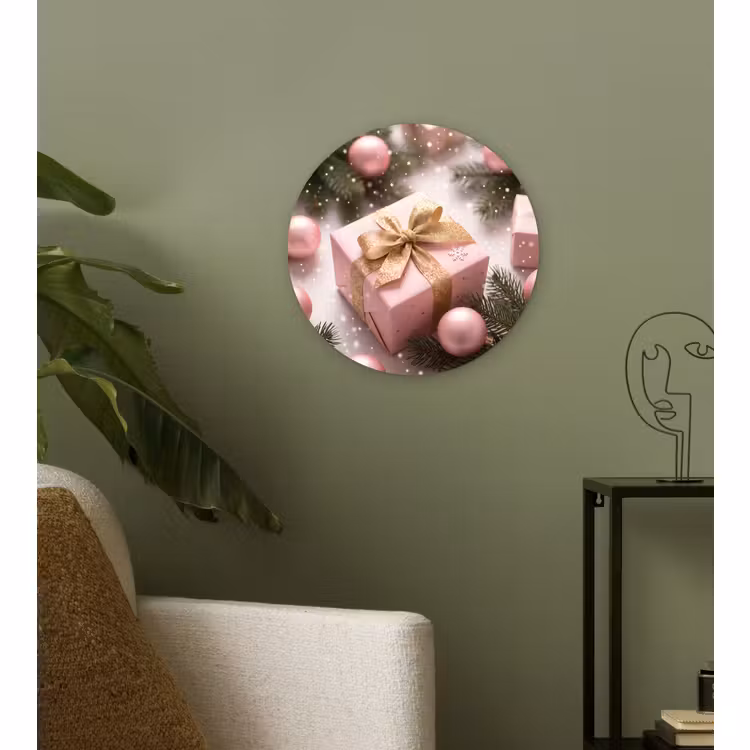 Wandcirkel - Glas - Cadeau - Kerst - Roze — 3