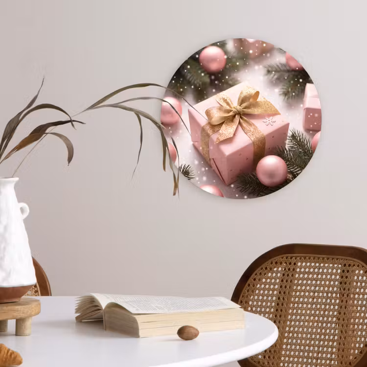 Wandcirkel - Glas - Cadeau - Kerst - Roze — 4