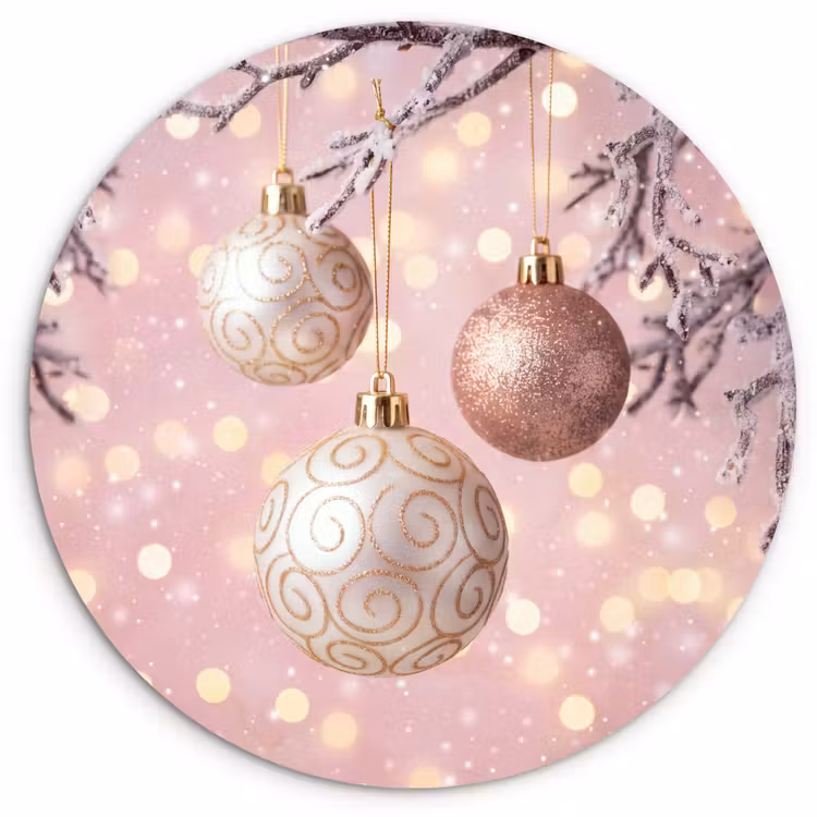 Wandcirkel - Glas - Kerstbal - Roze - Winter — 1