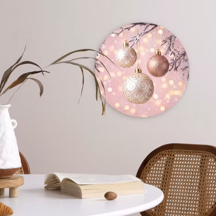 Wandcirkel - Glas - Kerstbal - Roze - Winter — 4