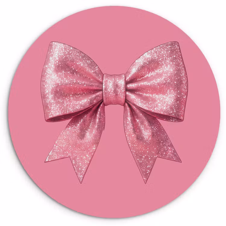 Wandcirkel - Glas - Roze strik - Glitter — 1