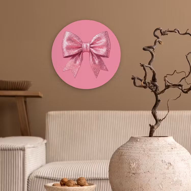 Wandcirkel - Glas - Roze strik - Glitter — 2