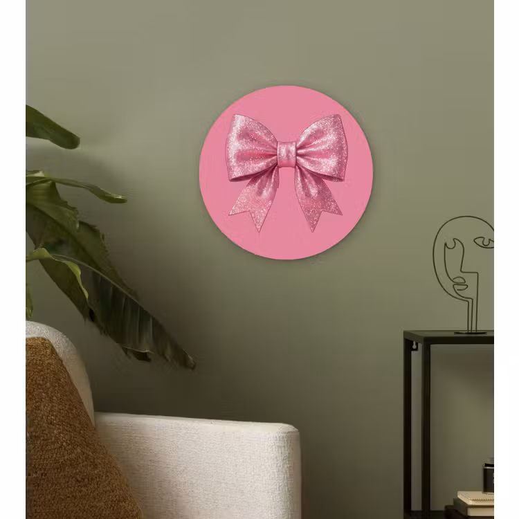Wandcirkel - Glas - Roze strik - Glitter — 3