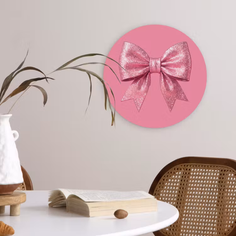 Wandcirkel - Glas - Roze strik - Glitter — 4