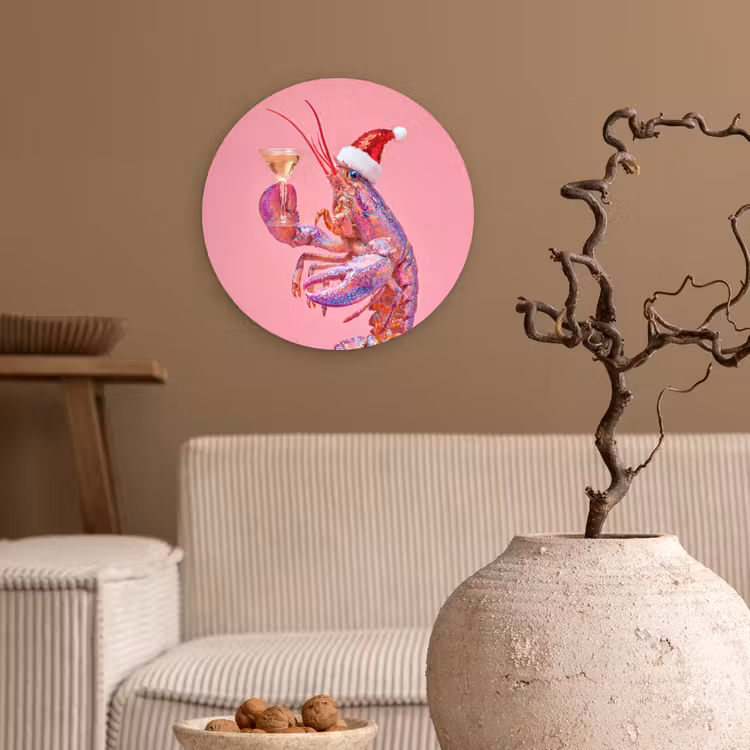 Wandcirkel - Glas - Kreeft - Kerst - Roze — 2