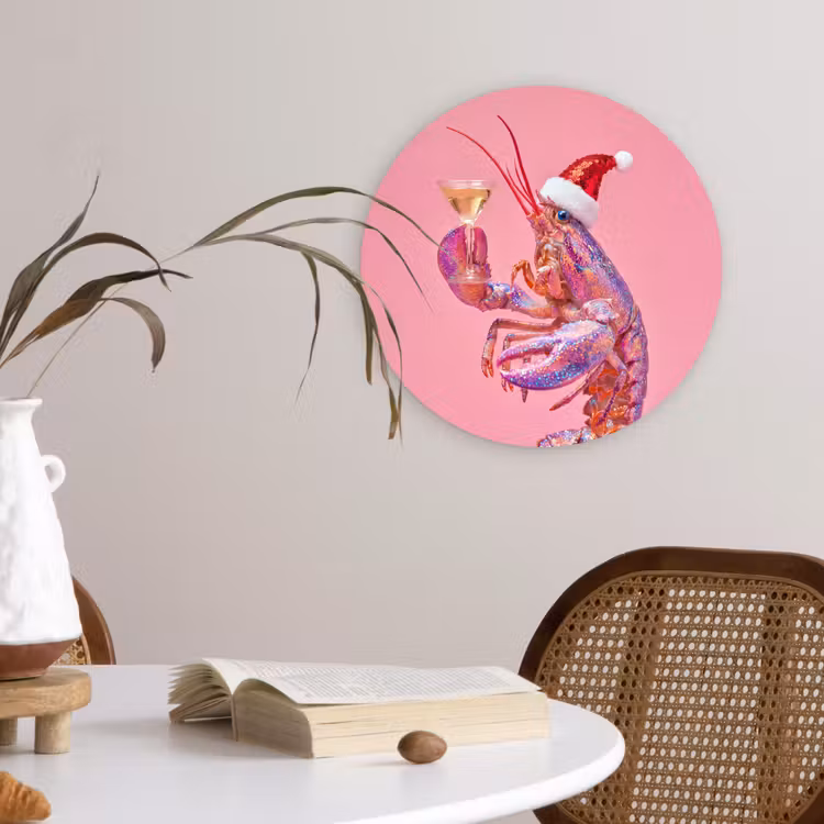 Wandcirkel - Glas - Kreeft - Kerst - Roze — 4