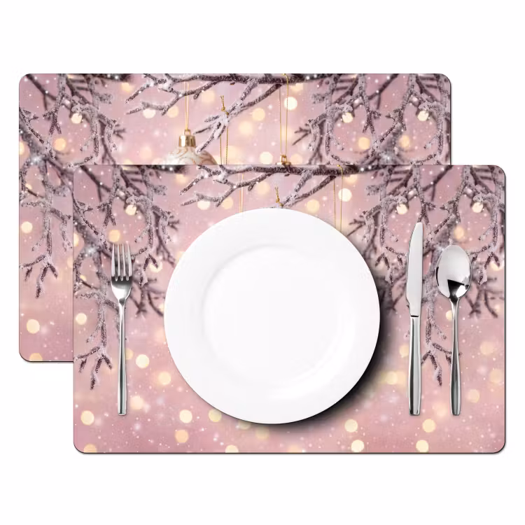 Placemat - 6 stuks - Kerstbal - Roze - Winter — 2