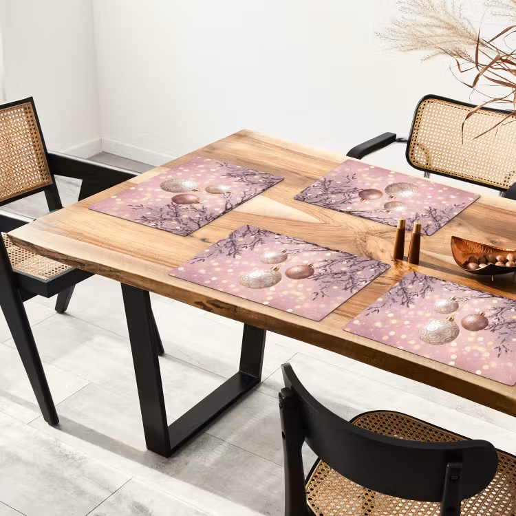 Placemat - 6 stuks - Kerstbal - Roze - Winter — 3