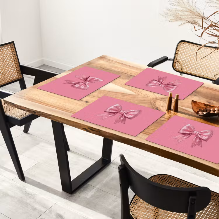 Placemat - 6 stuks - Roze strik - Glitter — 3