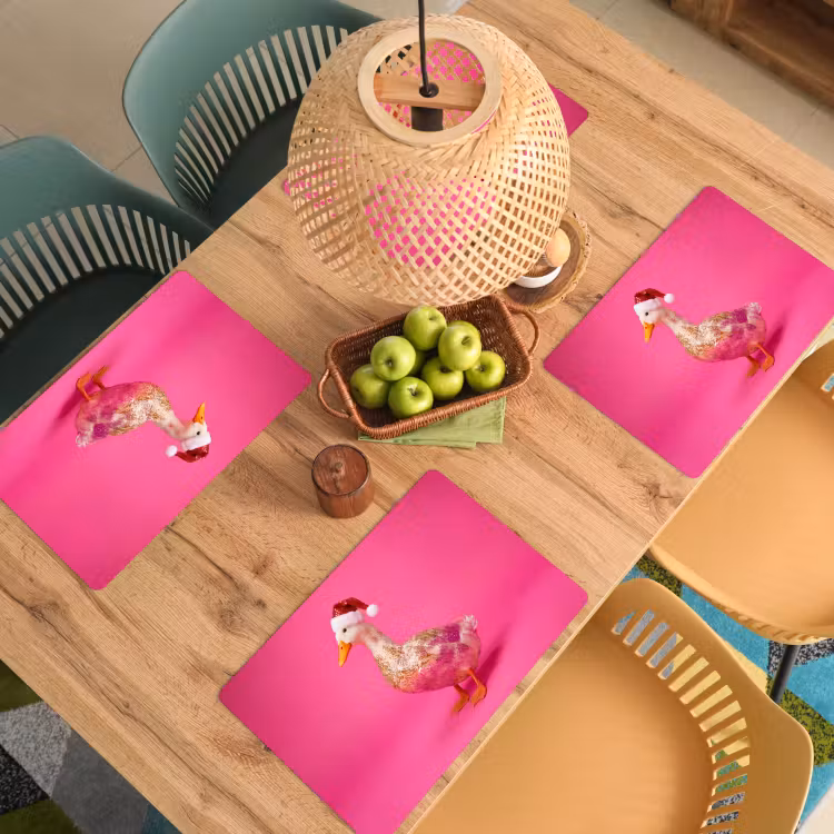 Placemat - 6 stuks - Vogel - Kerst - Roze — 4
