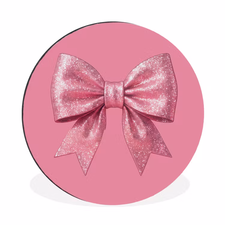 Wandcirkel - Aluminium - Roze strik - Glitter — 1