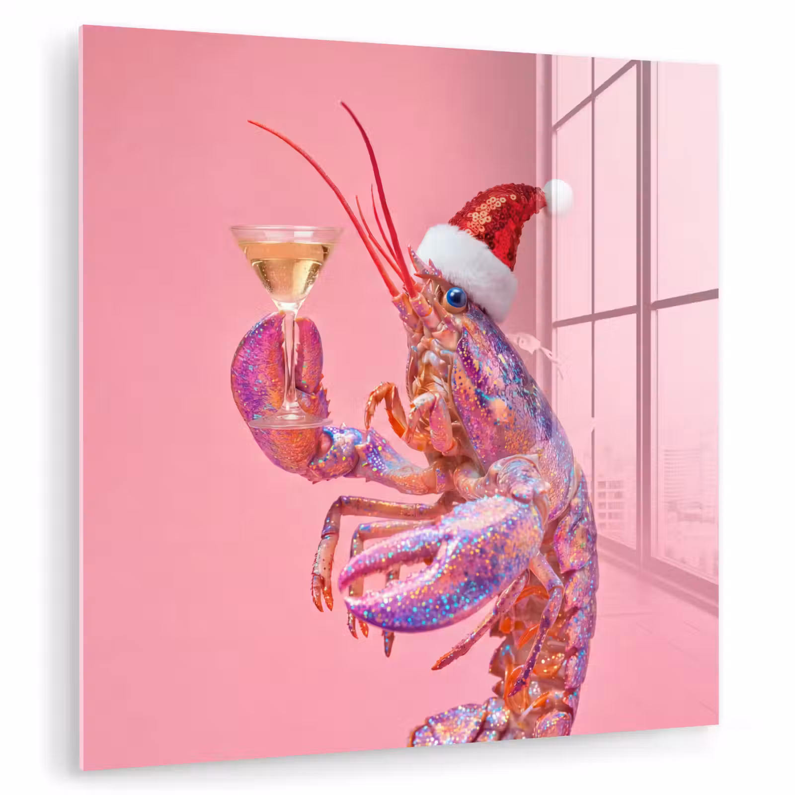 Glas schilderij - Kreeft - Kerst - Roze — 1