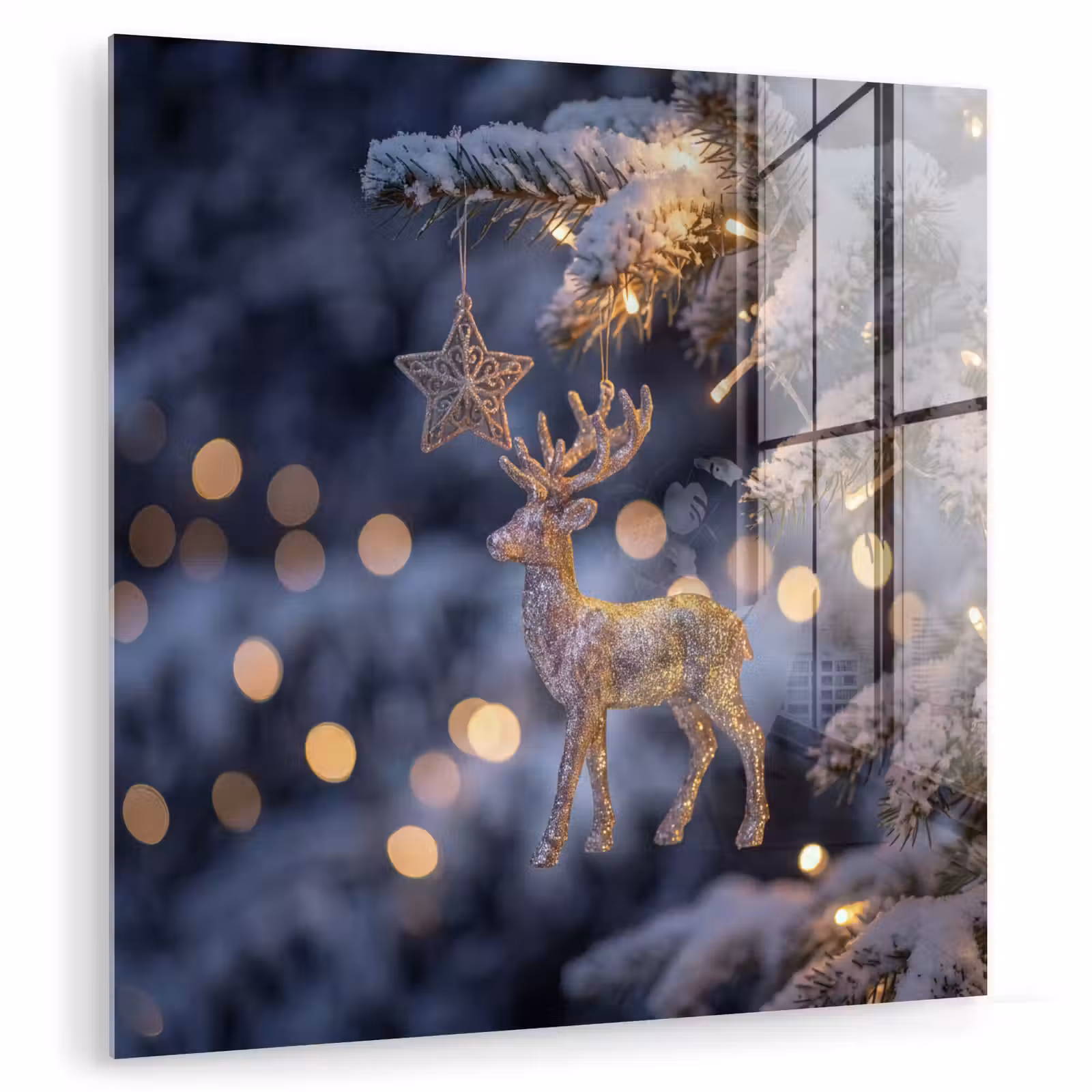 Glas schilderij - Rendier - Kerst - Sneeuw — 1