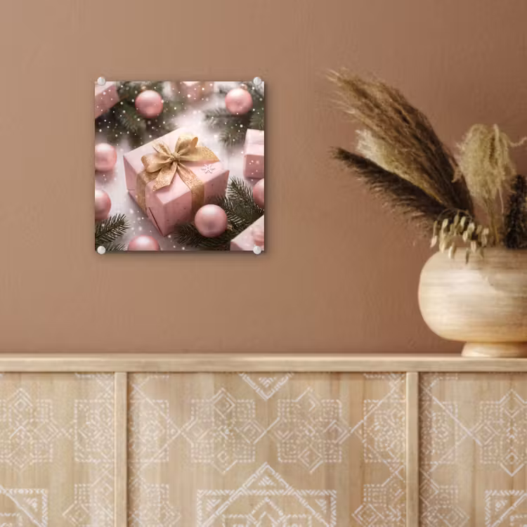 Glas schilderij - Cadeau - Kerst - Roze — 6