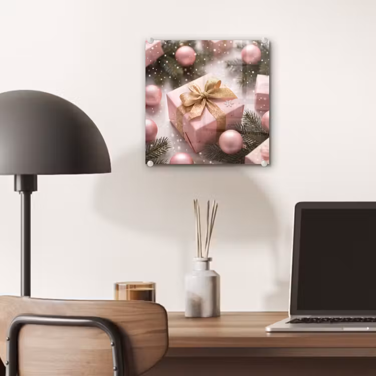 Glas schilderij - Cadeau - Kerst - Roze — 7