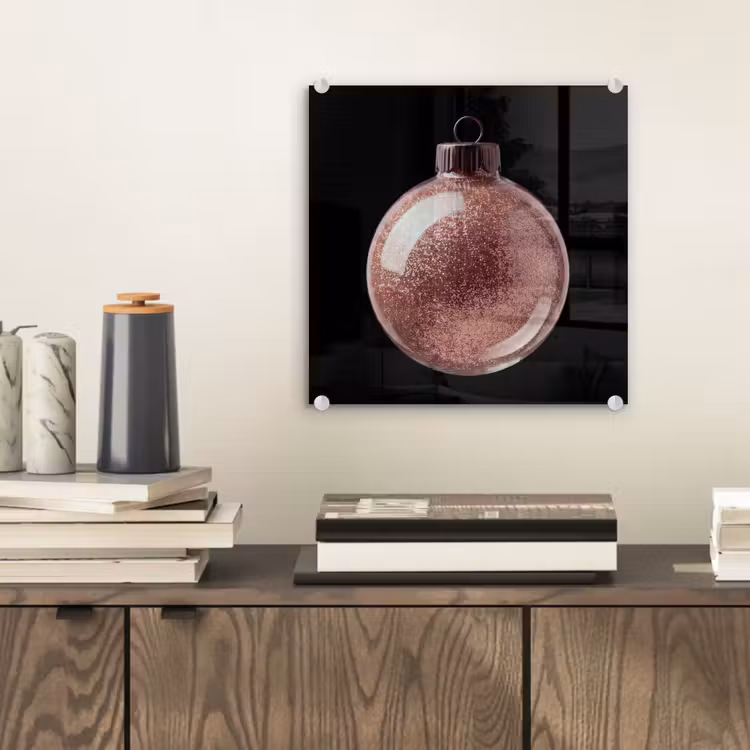 Glas schilderij - Kerstbal - Roségoud - Kerst — 2