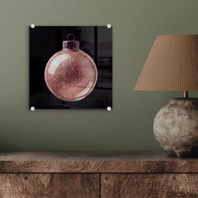 Glas schilderij - Kerstbal - Roségoud - Kerst — 4