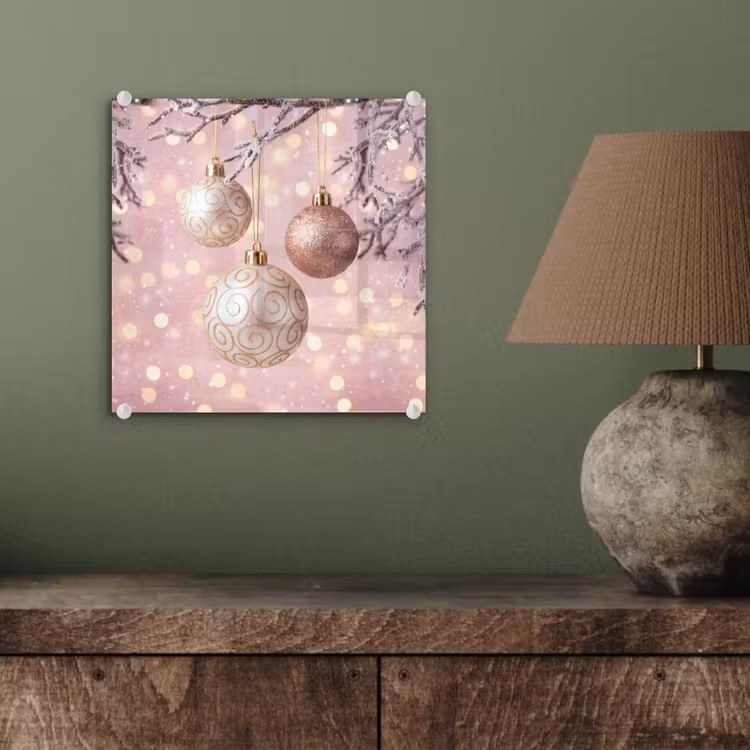 Glas schilderij - Kerstbal - Roze - Winter — 4