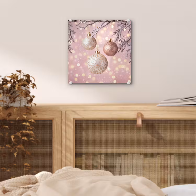 Glas schilderij - Kerstbal - Roze - Winter — 5