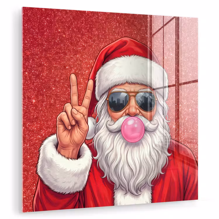 Glas schilderij - Kerstman - Zonnebril - Kerst — 1