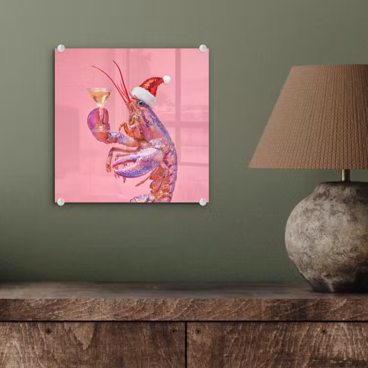 Glas schilderij - Kreeft - Kerst - Roze — 4