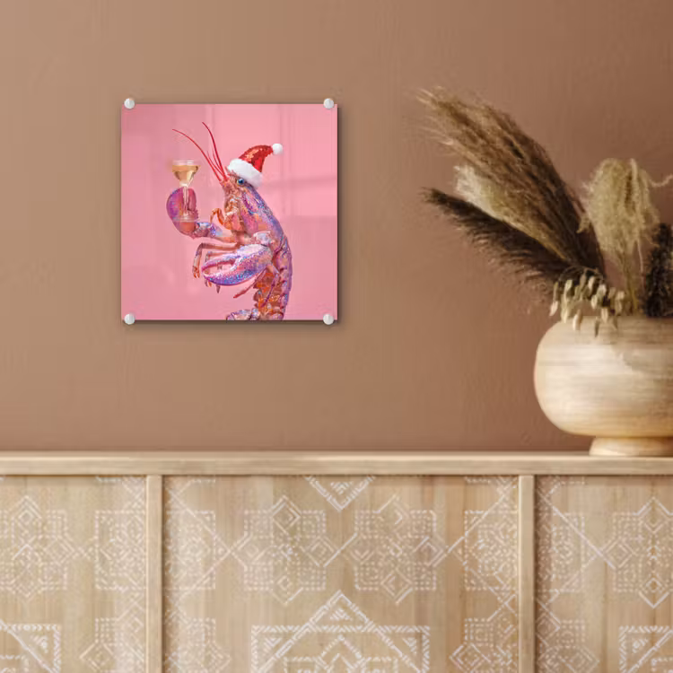 Glas schilderij - Kreeft - Kerst - Roze — 6