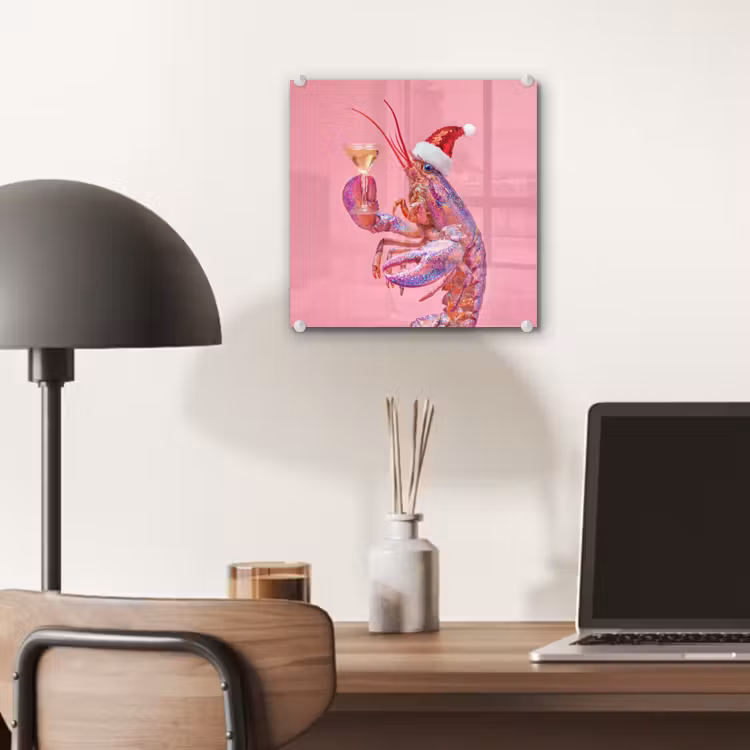 Glas schilderij - Kreeft - Kerst - Roze — 7