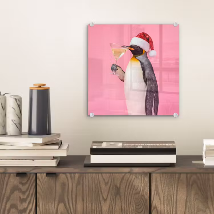 Glas schilderij - Pinguïn - Kerst - Feest — 2