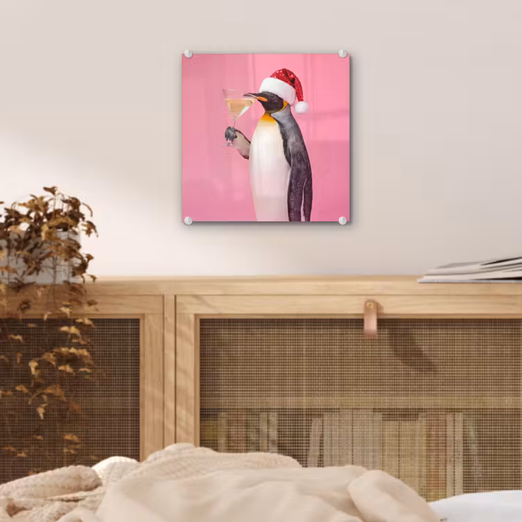 Glas schilderij - Pinguïn - Kerst - Feest — 5