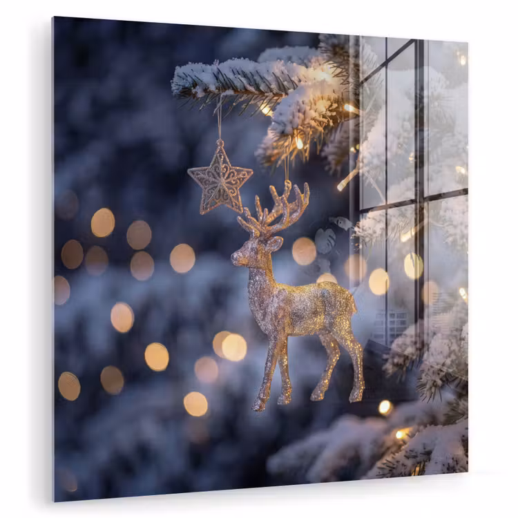 Glas schilderij - Rendier - Kerst - Sneeuw — 1