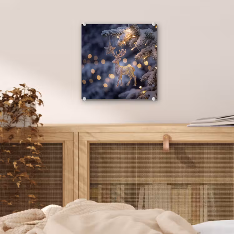 Glas schilderij - Rendier - Kerst - Sneeuw — 5