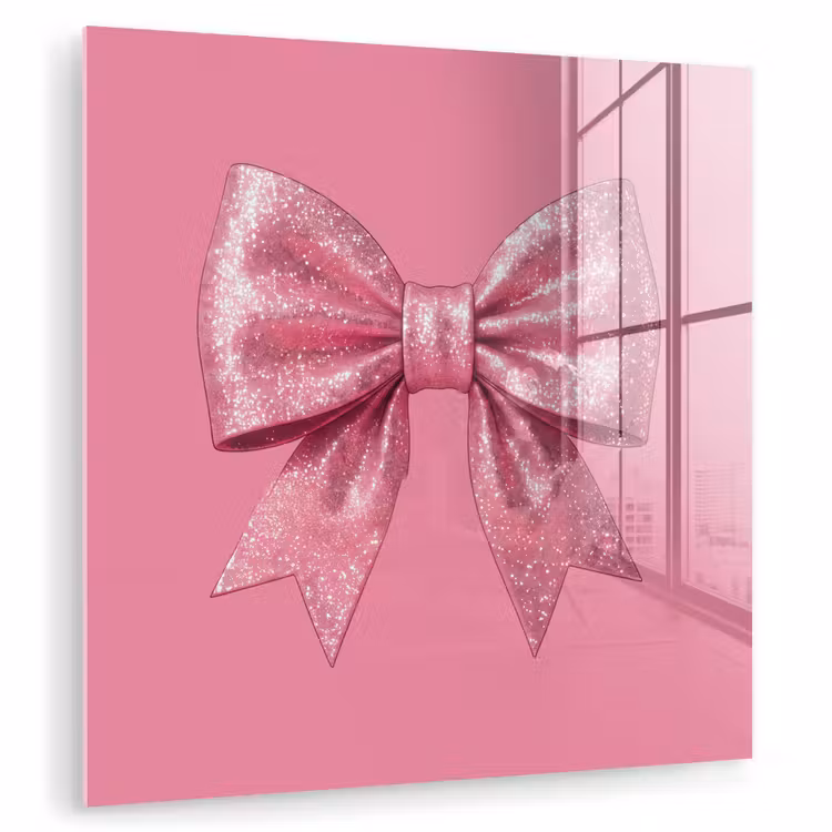 Glas schilderij - Roze strik - Glitter — 1