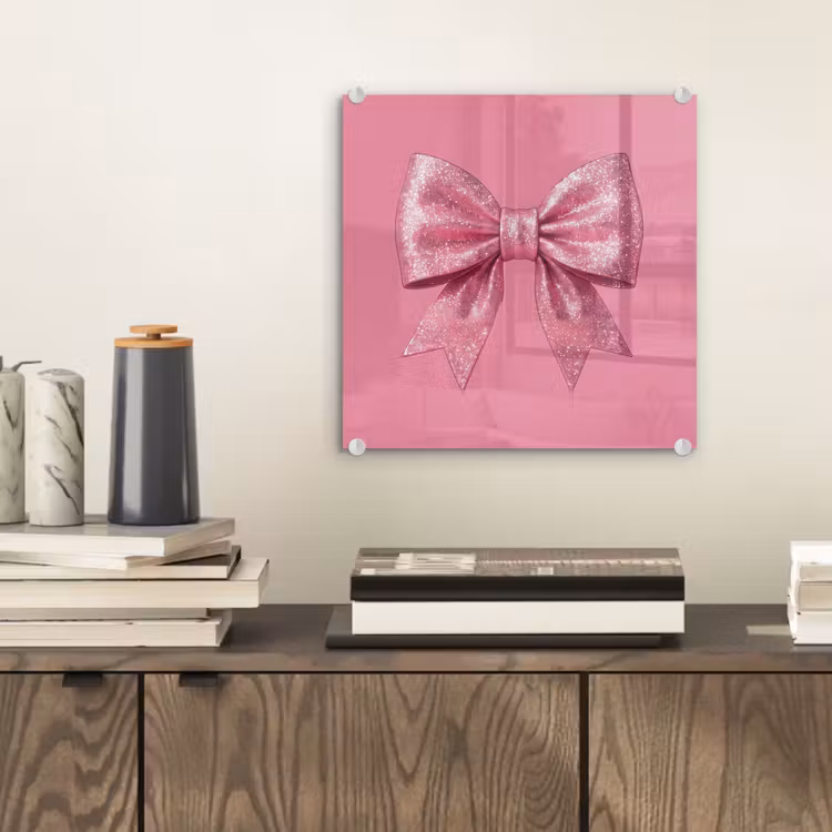 Glas schilderij - Roze strik - Glitter — 2