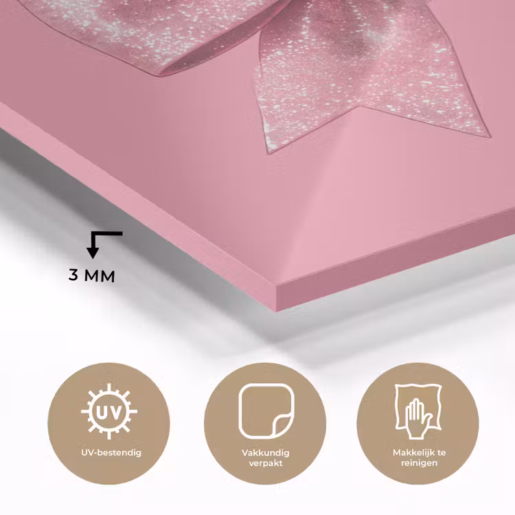 Glas schilderij - Roze strik - Glitter — 3