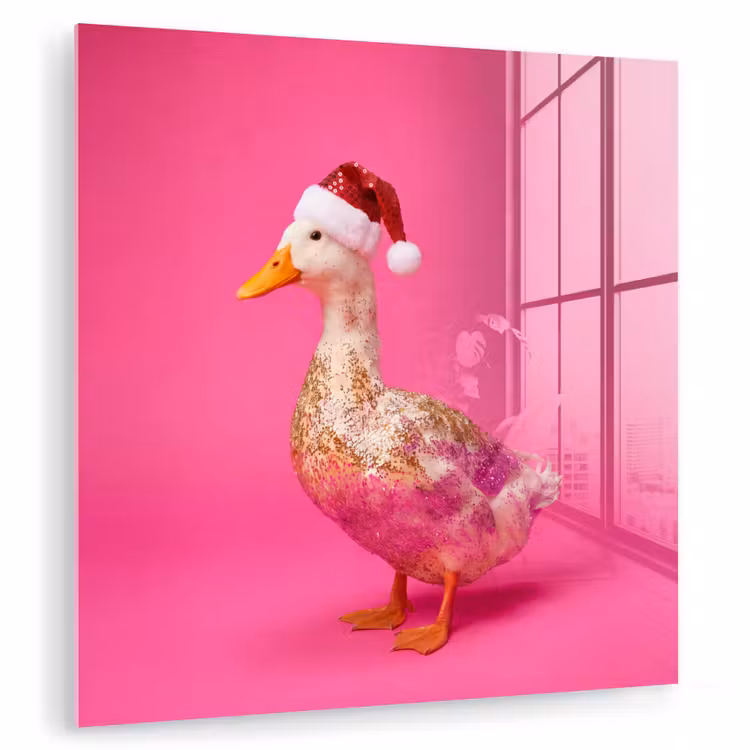 Glas schilderij - Vogel - Kerst - Roze