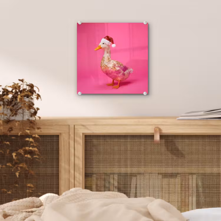 Glas schilderij - Vogel - Kerst - Roze — 5