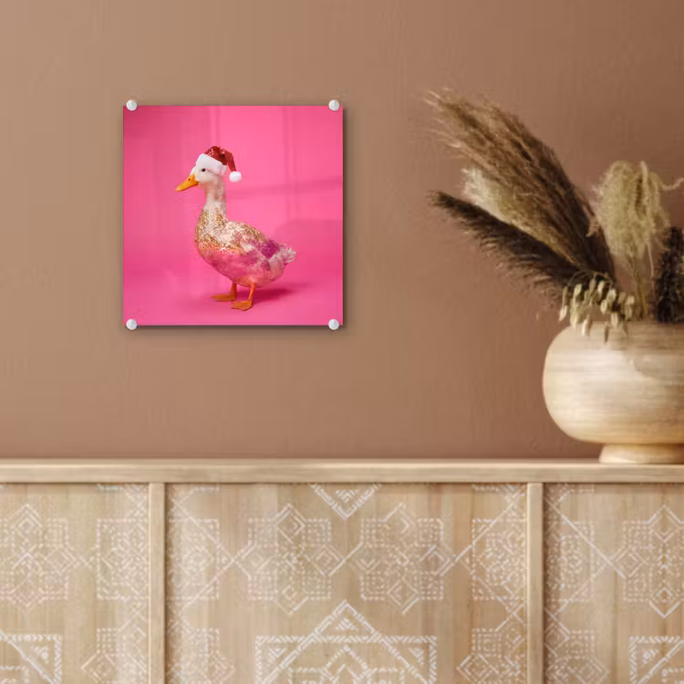 Glas schilderij - Vogel - Kerst - Roze — 6