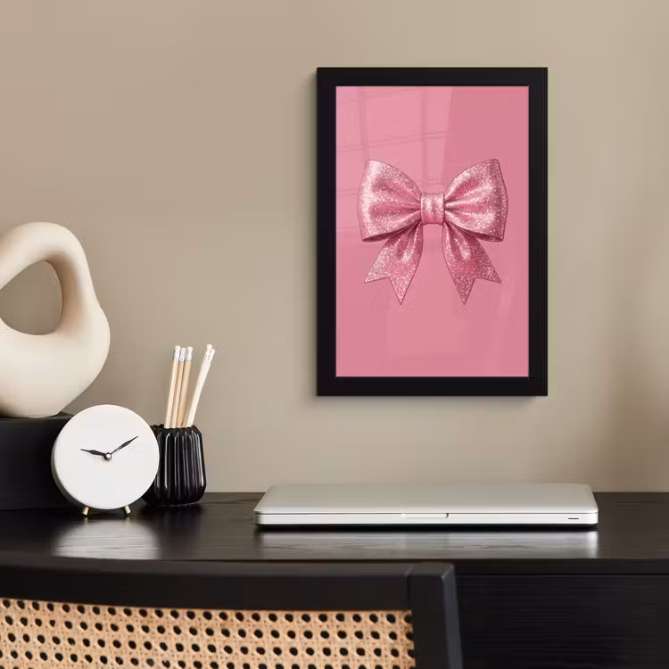 Poster met lijst - Roze strik - Glitter — 2
