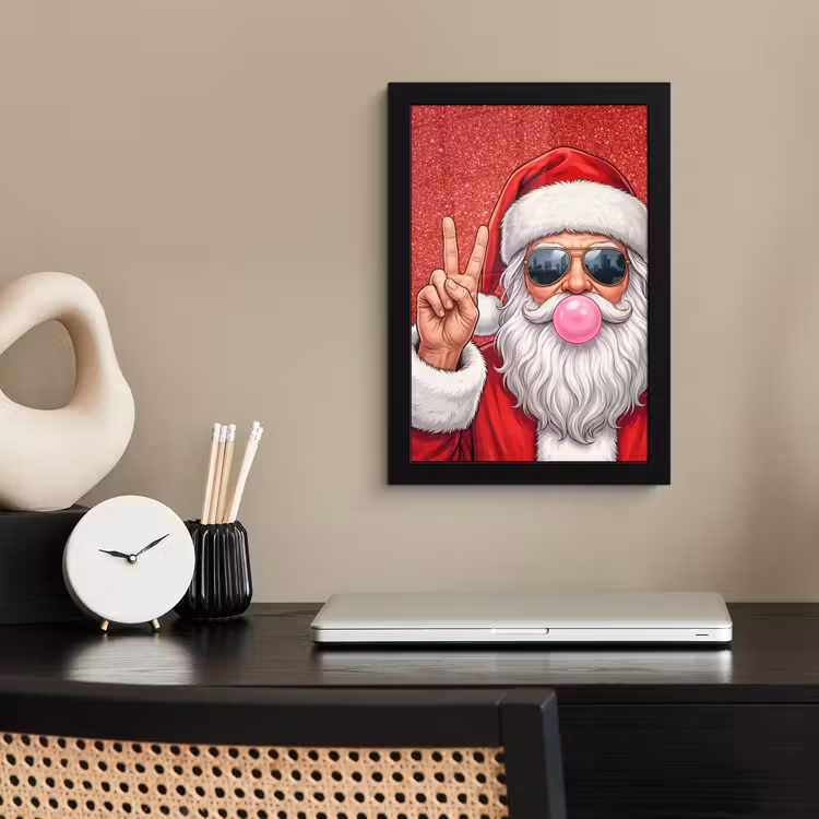 Poster met lijst - Kerstman - Zonnebril - Kerst — 2