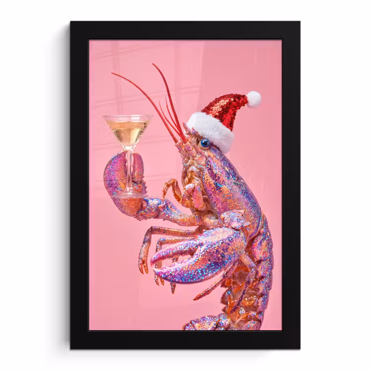 Poster met lijst - Kreeft - Kerst - Roze — 1