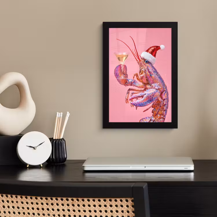 Poster met lijst - Kreeft - Kerst - Roze — 2