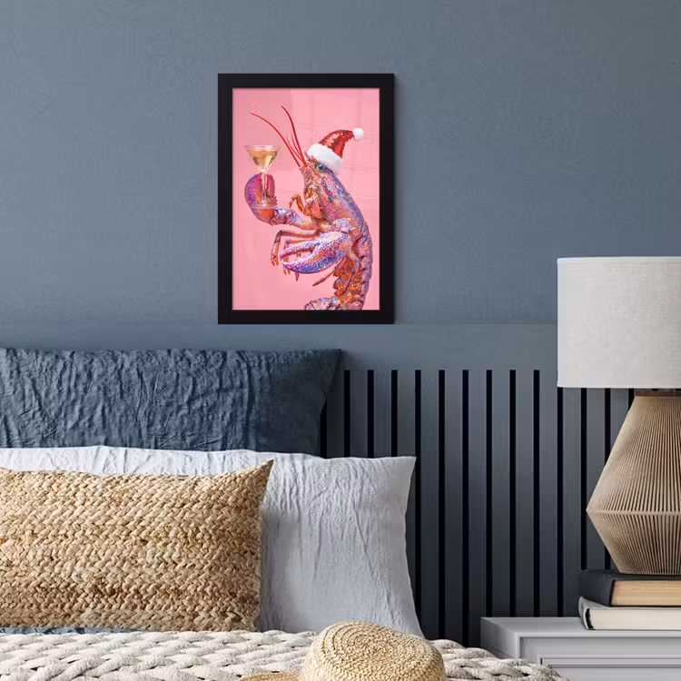 Poster met lijst - Kreeft - Kerst - Roze — 3