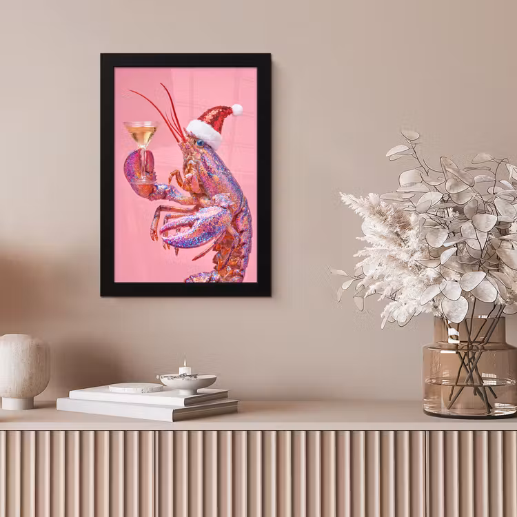 Poster met lijst - Kreeft - Kerst - Roze — 5