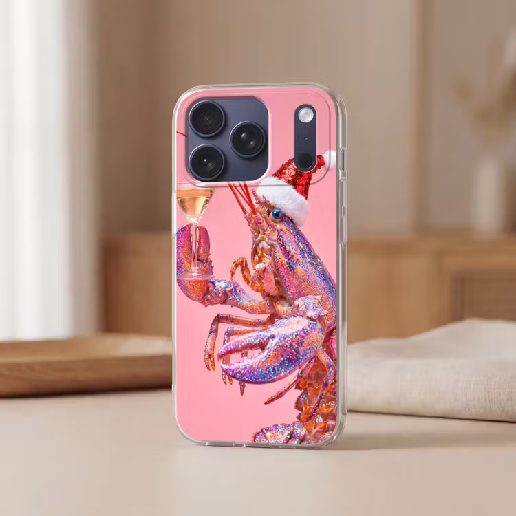 Telefoonhoesje Softcase - Kreeft - Kerst - Roze — 3
