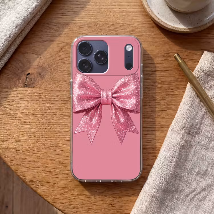 Telefoonhoesje Softcase - Roze strik - Glitter — 2